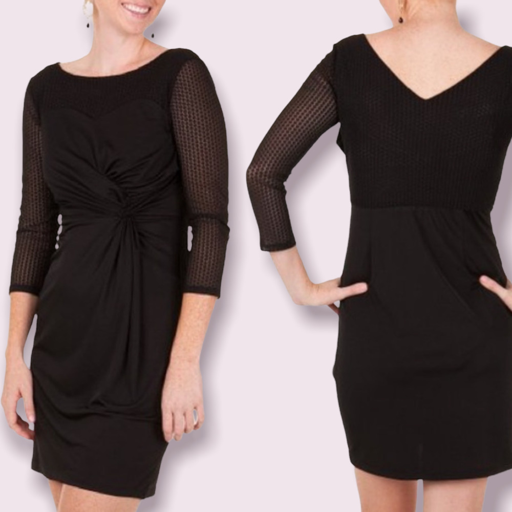 Tracy Negoshian Jet Black Vera Lace Sleeve Dress Women's Size Large